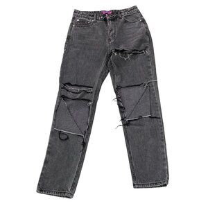 Edikted Womens Black Ripped Straight-Leg Jeans With Distressed Detailing Size M